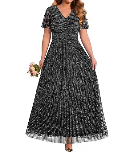 Talisea Black Formal Dresses for Women Plus Size Long Gowns Evening Ball Elegant Gala Mother of Bride Sequin Prom Dress