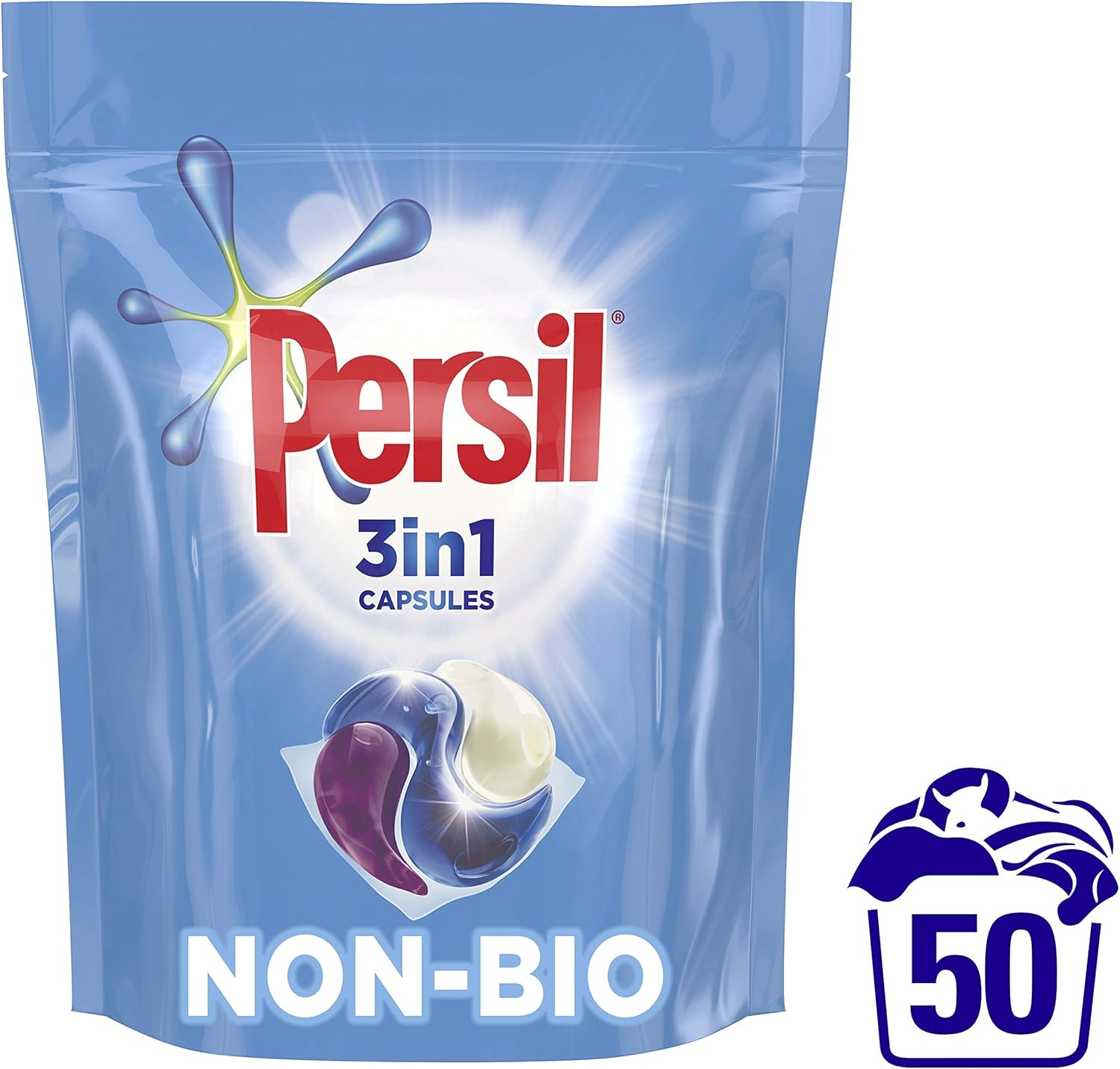 Persil 3 in 1 Non Bio Laundry Washing Capsules removes stains first time for washing that's gentle next to sensitive skin 3x 50 capsules (150 washes) - Image 3
