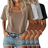 Ficerd 4 Pack Women's Scoop Neck Loose Fit T Shirts Basic Casual Short Sleeve Tops Soft Layer Summer Tees
