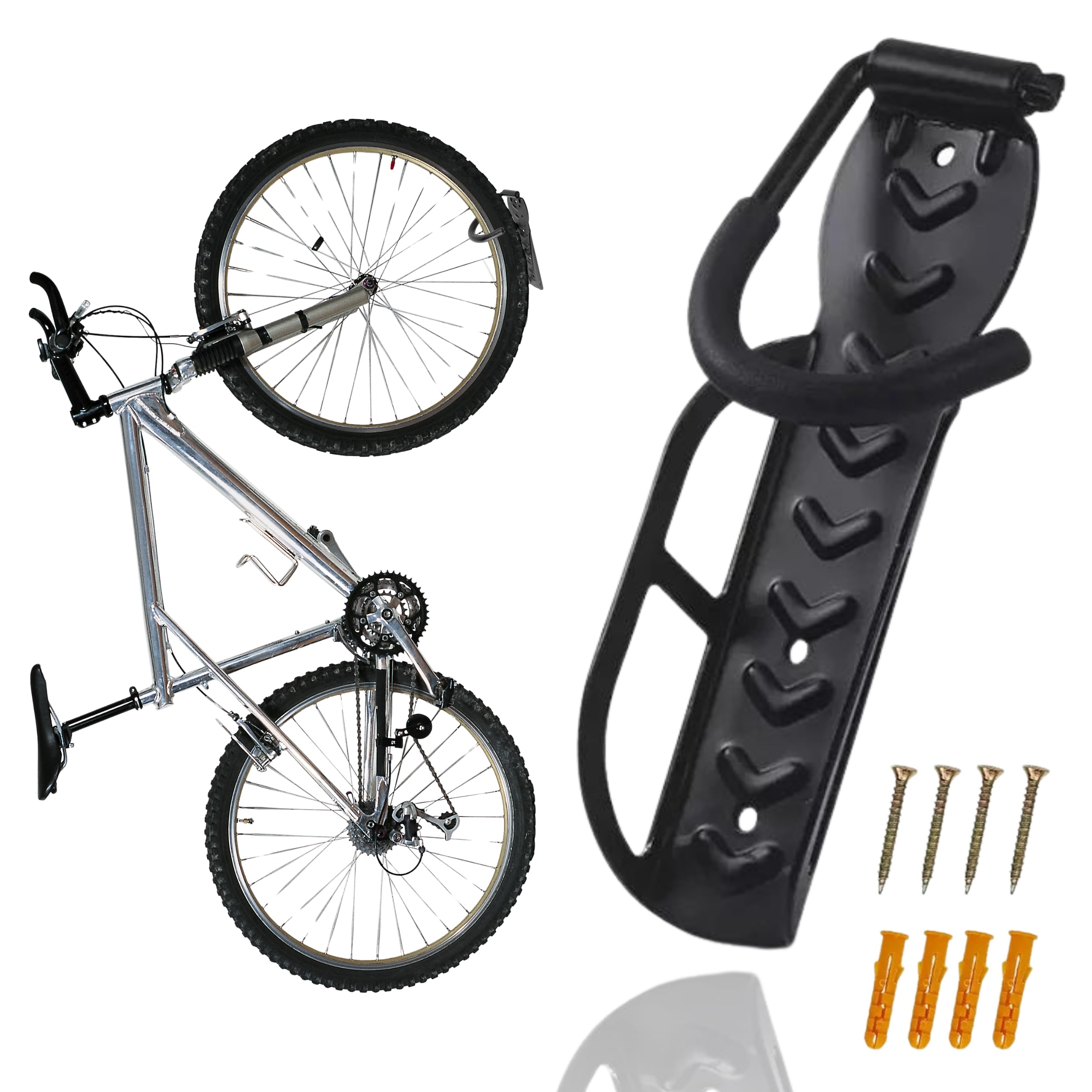 Six Peaks Wall Mounted-Bike Hanger, Vertical Bicycle Rack, Hook Cycle Storage, Universal Fit, 20kg Capacity, Easy Install, Black