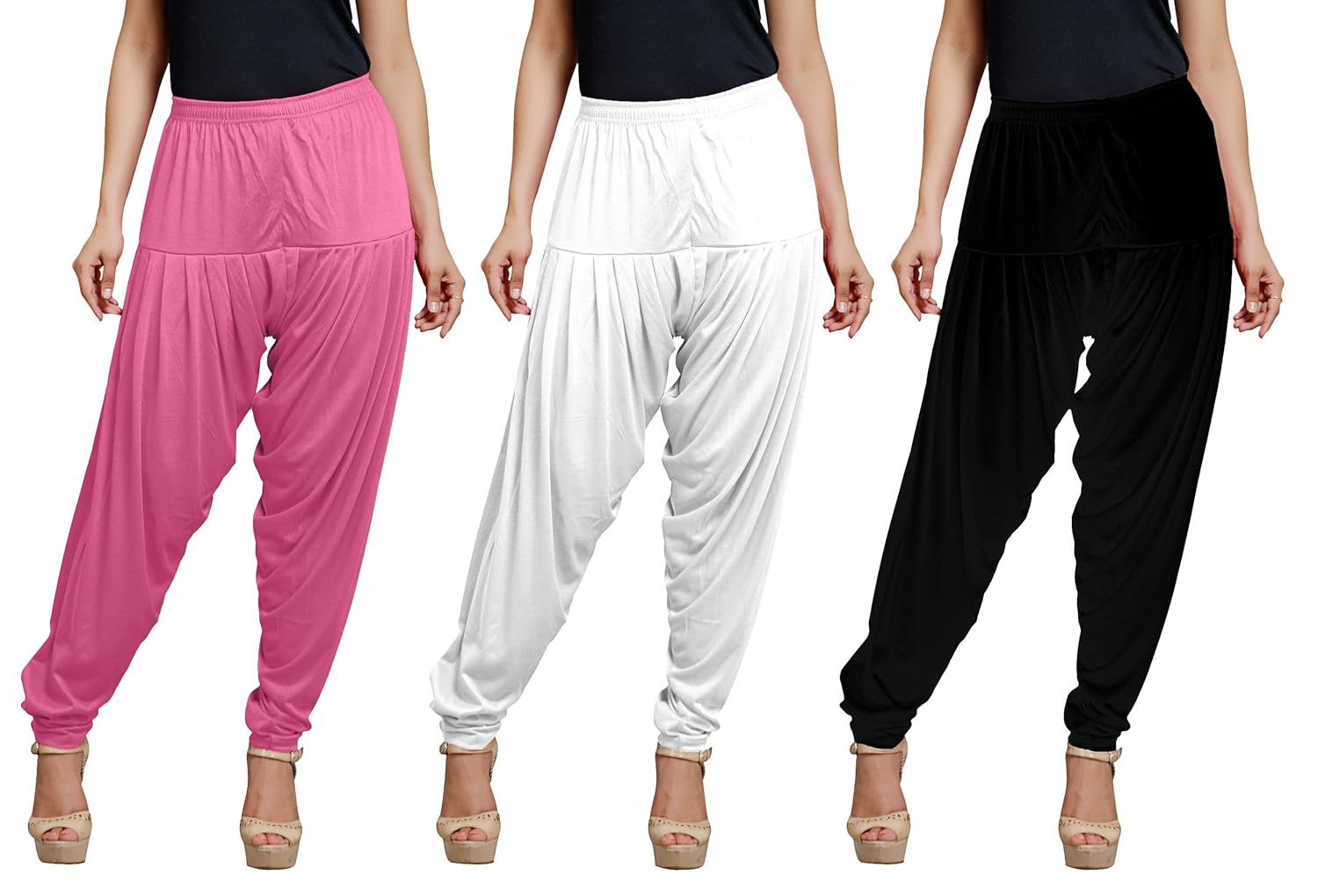 goodtry women's viscose patiala free size pack of 3 black, white, onion