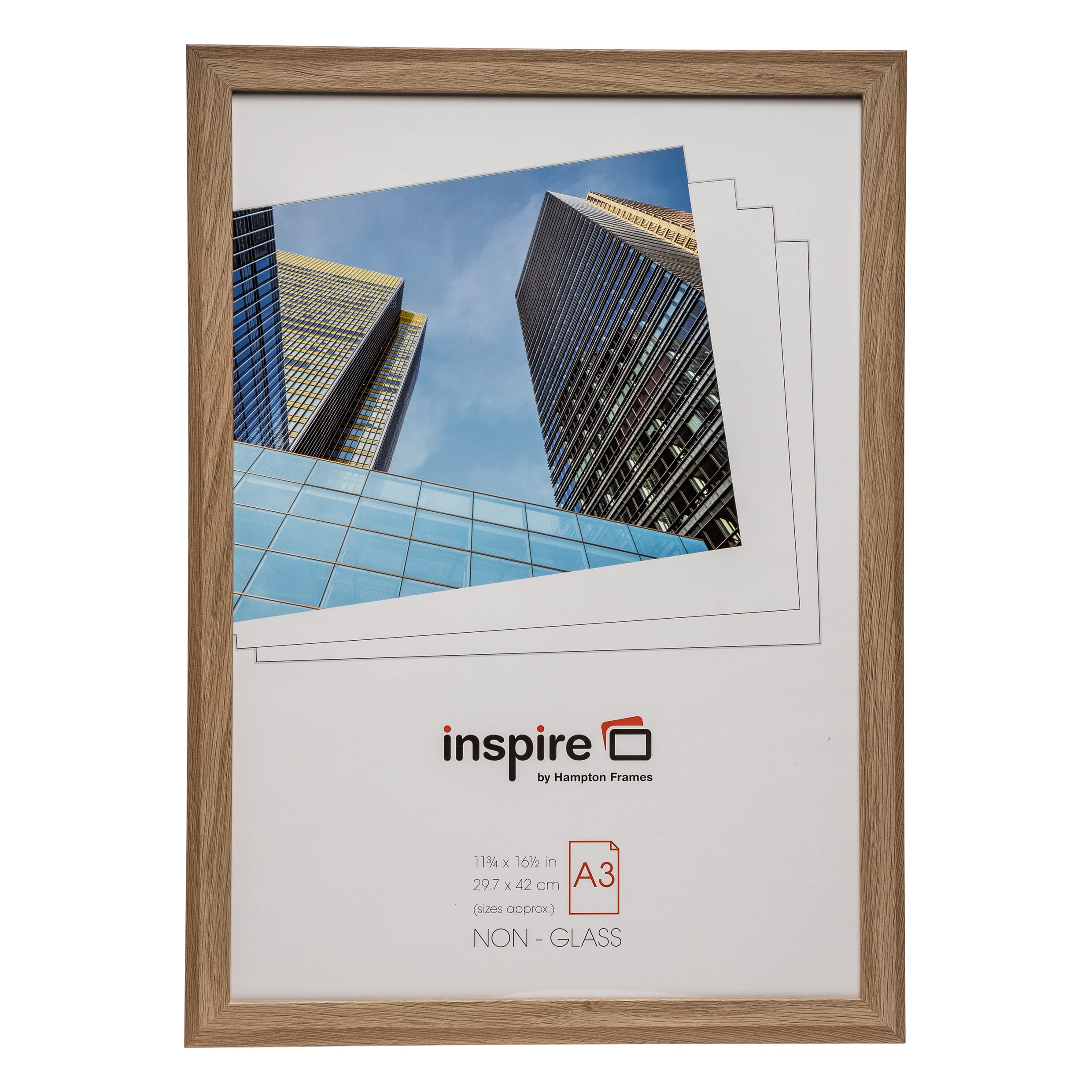 Hampton Frames | Poster Frame SORBONNE A3, Oak Effect, 29.7x42cm, Engineered Wood, Acrylic Front | Lightweight, Rectangular, Wall Mount | For Photos, Certificates, Home Décor