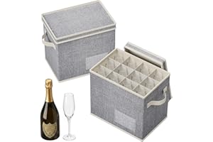Lifewit 2 Pcs Champagne Flute Storage Box with Dividers, Stackable Cationic Hard Shell Stemware Containers with 24 Cells, Fol