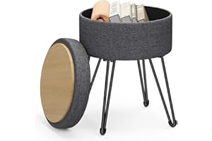 SONGMICS Vanity Stool Chair, Small Ottoman Stool with Storage, Vanity Chair, 39 Dia. x 44.1 cm, 4 Metal Legs, for Makeup Room