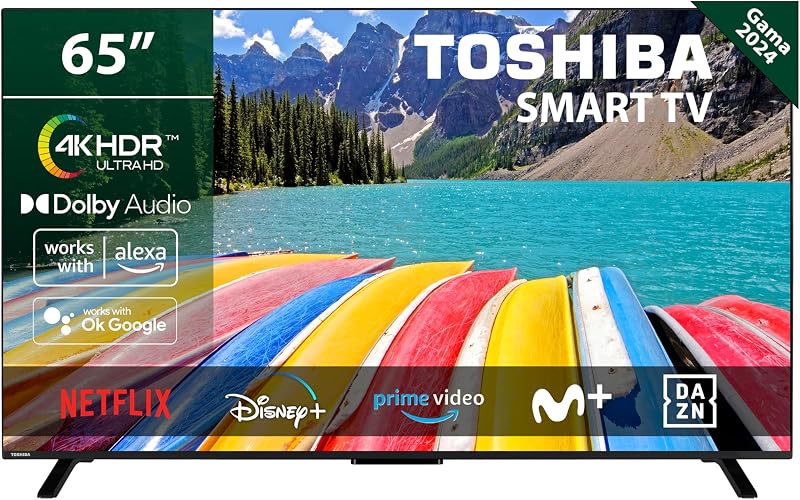 Toshiba 65uv2363dg smart tv 4k uhd de 65 ", sem moldura, com hdr10, dolby audio, compatível com alexa e google voice assistant, bluetooth