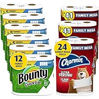 Charmin Ultra Strong Clean Touch Toilet Paper, 24 Family Mega Rolls and Bounty Quick-Size Paper Towels,12 Family Rolls…