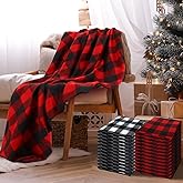 Preboun 24 Pack Bulk Christmas Soft Fleece Blankets 50 x 60 Inch Bulk Lightweight Warm Fleece Throw Blankets for Pet Bed Sofa Couch Office Wedding Gifts Travel (Plaid)