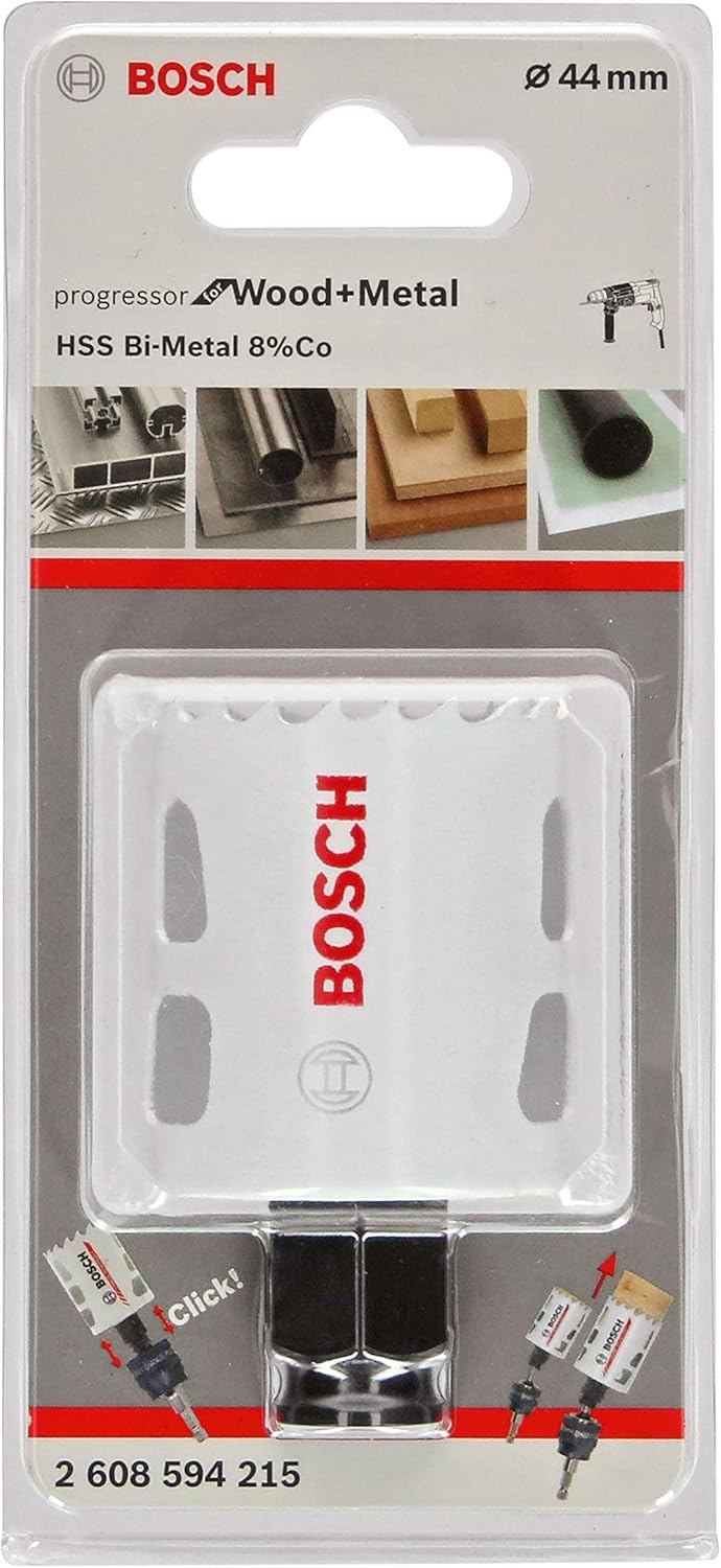 BOSCH Bi-Metal Hole Saw (for Wood and Metals 8% Cobalt Alloy, Progressive Tooth Design, diameter 44 mm, Accessory Drills)