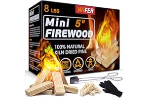 WiFER Mini Fire Stick with Fire Starter & Tongs, 5'' Kiln-Dried Pine Great Firewood for Wood Stoves, Tabletop Fire Pit, BBQ Grill, Pizza Oven, Solo Stove Accessories, BBQ Accessories, 7-8 lbs Box