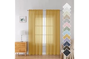 Lecloud Doris Gold Semi Sheer Curtain 84 Inches Long for Bedroom 2 Panels, Balance Light and Lightweight Window Treaments, Elegant Curtains for Living Room with Dual Rod Pocket, 40 W x 84 L Inch