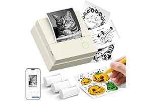 TYPONOS Sticker Printer, Mini Portable Bluetooth Thermal Printer with Multiple Templates & App Support, Inkless Print Pod for Study Notes, DIY Labels, Home School Office Usee (Beige)