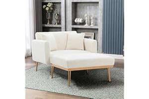 SULOPS Convertible Chaise Lounge Chair with Ottoma, Recliner Chair 3 in 1 Modern Accent Comfy Sleeper/Lounge Chair Reading Chair with 2 Pillows for Living Room Home Office (White Teddy)