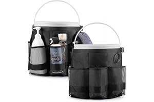 Bulyoou 2 Pcs Bucket Organizer for 5 Gallon Car Wash Caddy Bucket Tool Bag with 6 Mesh Pockets for Cleaning Garden Fishing Tools, Bag Only