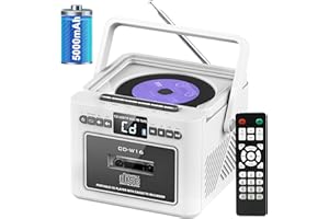 JAZMM Boombox CD Player,CD Cassette Player Combo with Bluetooth,10W HiFi Speakers,Built-in 5000mAh Rechargeable Battery,FM Radio,Tape Recording,Remote Control,USB/AUX/Micro SD/3.5mm Headphone for Home