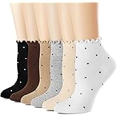 bropapa Women's Ankle Socks,Ruffle Cuff,Cute Vintage Patterned,Casual Dress Sock,Princess Lettuce Floral Socks 6Pack
