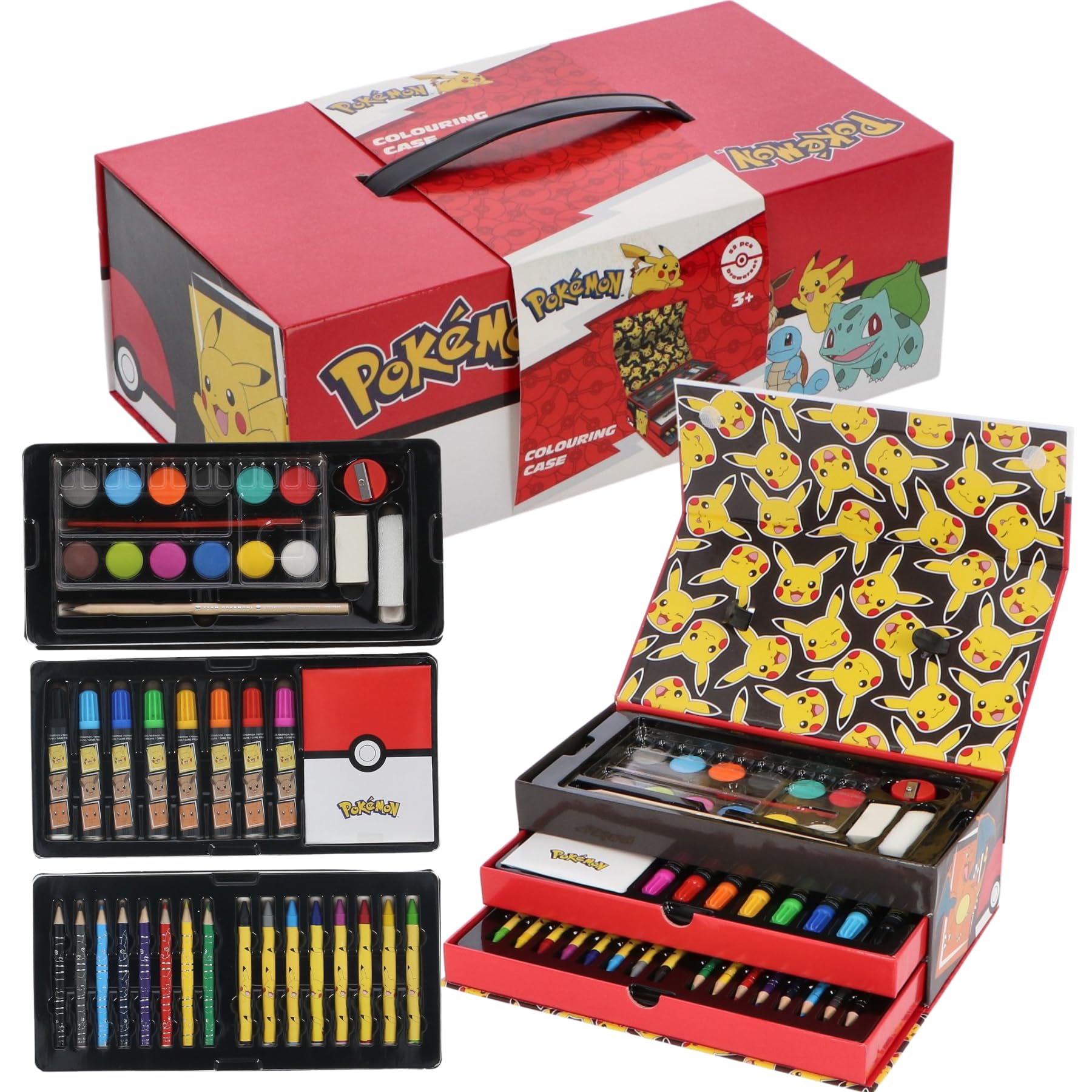 Pokemon Art Set for Kids | 52-Piece Colouring Stationery Suitcase with Markers, Crayons, Pencils & More | Pokemon Creative Art Briefcase for Drawing & Coloring Fun
