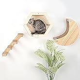 3-Piece Cat Wall Furniture Set: Hammock, Hexagon House &amp; Climbing Steps, Wall-Mounted Wooden Shelves for Indoor Cats, + Spare Hammock Fabric