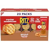 RITZ Peanut Butter Sandwich Crackers, 4g Protein, 20 Snack Packs | Lunch Snacks, 6 Cracker Sandwiches Per Pack, Individually Wrapped