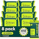 goodwipes Flushable Butt Wipes - Vitamin E & Aloe - Sewer & Septic Safe - Extra Large Adult Wet Wipes For Women & Men - Bathroom Essentials - Botanical Bliss, 418 Count (8 Packs + 1 Travel)