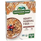Cascadian Farm Organic Hearty Morning Fiber Cereal, Whole Grain, 14.6 oz | 30g Whole Grain &amp; 11g Fiber per Serving, Contains at Least 1% Kernza Grain for Sustainability, Non-GMO Project Verified