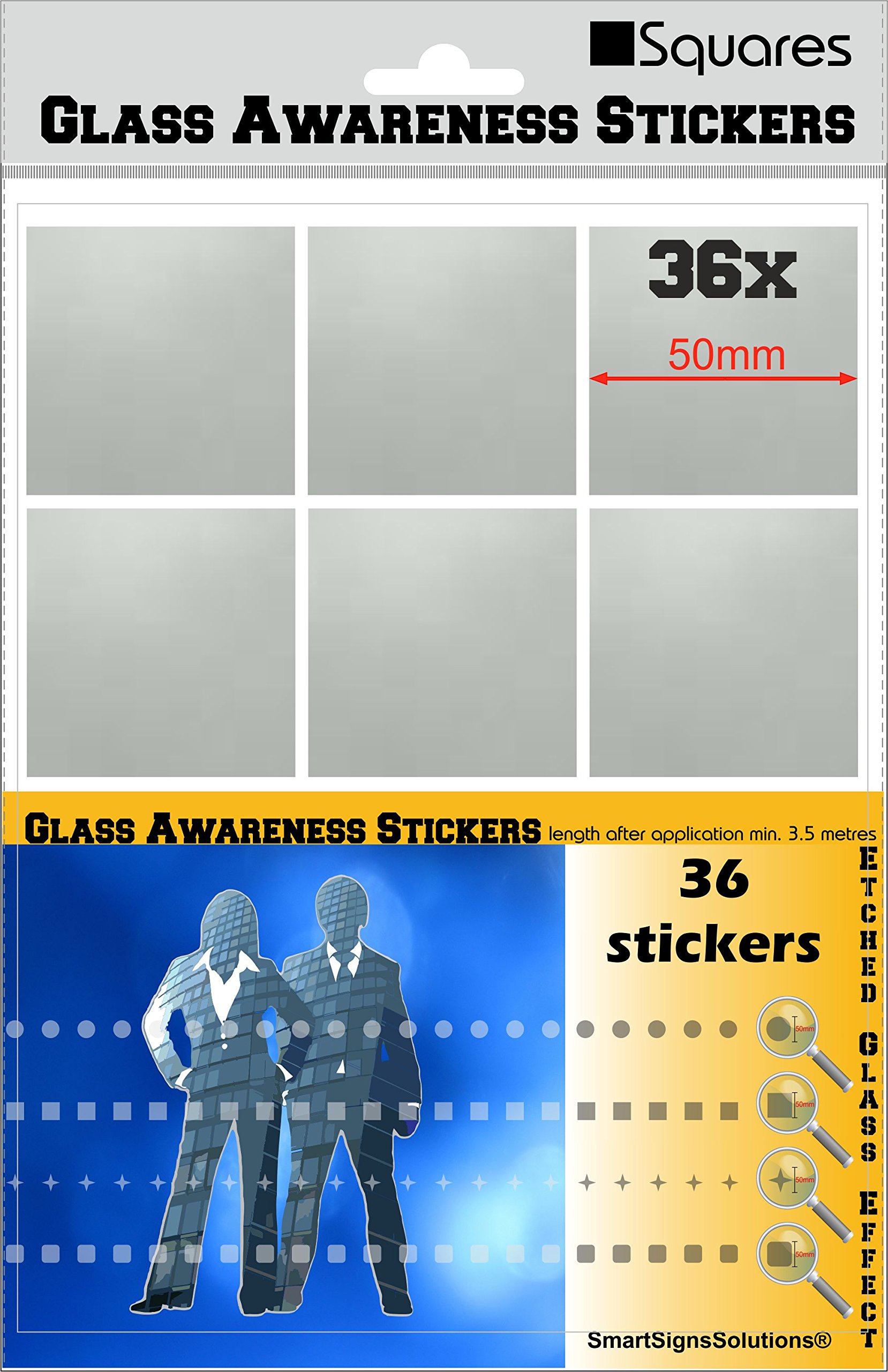 Glass Awareness Stickers 50mm Squares Etched Effect Frosted Film Patio Doors Shops Office Public Areas