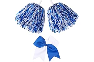 Hanaive 3 Pcs Cheerleading Pom Poms and Large Cheerleader Hair Bow Foil Pompoms Cheer for Team Cheering Squad Dance Rooters Accessories