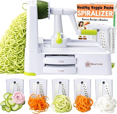 Brieftons 5-Blade Vegetable Spiralizer with Blade Caddy & 4 eBooks