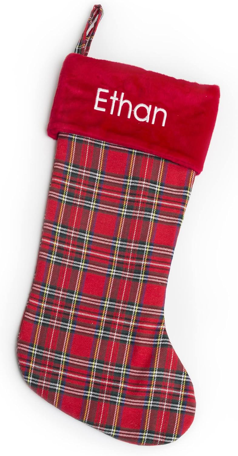 Stockings & Holders - Qualtry Personalized Christmas Stockings - Name Stockings for Family, Kids, Adults (Single, Red Plaid) - Customized Christmas Holiday Decoration