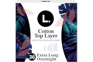L. Ultra Thin Pads for Women, Overnight Absorbency, Breathable Cotton Top Layer, Unscented Menstrual Pads with Wings, 36 Coun