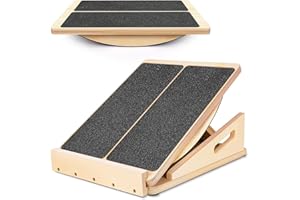 WOODURE 2-in-1 Professional Wooden Balance Board & Slant Board, Four Adjustable Incline Board and Calf Stretcher, Stretch Board for Knees Ankle Heel Feet Leg