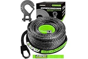 AXSIPEIX Synthetic Winch Rope Kit, 1/2" x 85ft 32000LBS Black Winch Cable with Protective Sleeve, Forged Winch Hook and Safety Pull Strap 4WD Off Road Vehicle SUV Truck