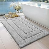 DEXI Bath Mat 60x110 cm Microfiber Non-Slip Machine Washable Light Grey