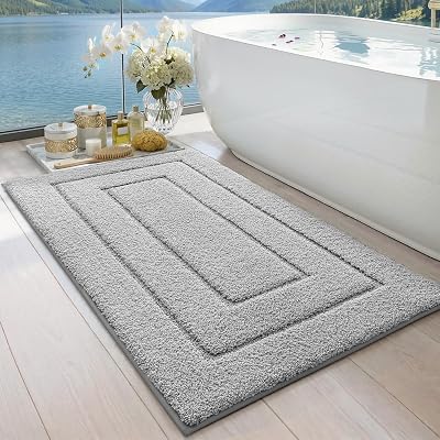 DEXI Bath Mat 60x110 cm Microfiber Non-Slip Machine Washable Light Grey