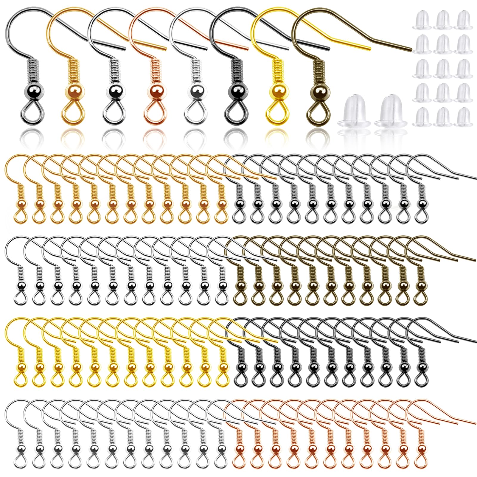 TOAOB 800 Pieces 18 mm Metal Earring Hooks Ear Hooks with 4 mm Silicone Back Clasps for Earrings Jewellery Making