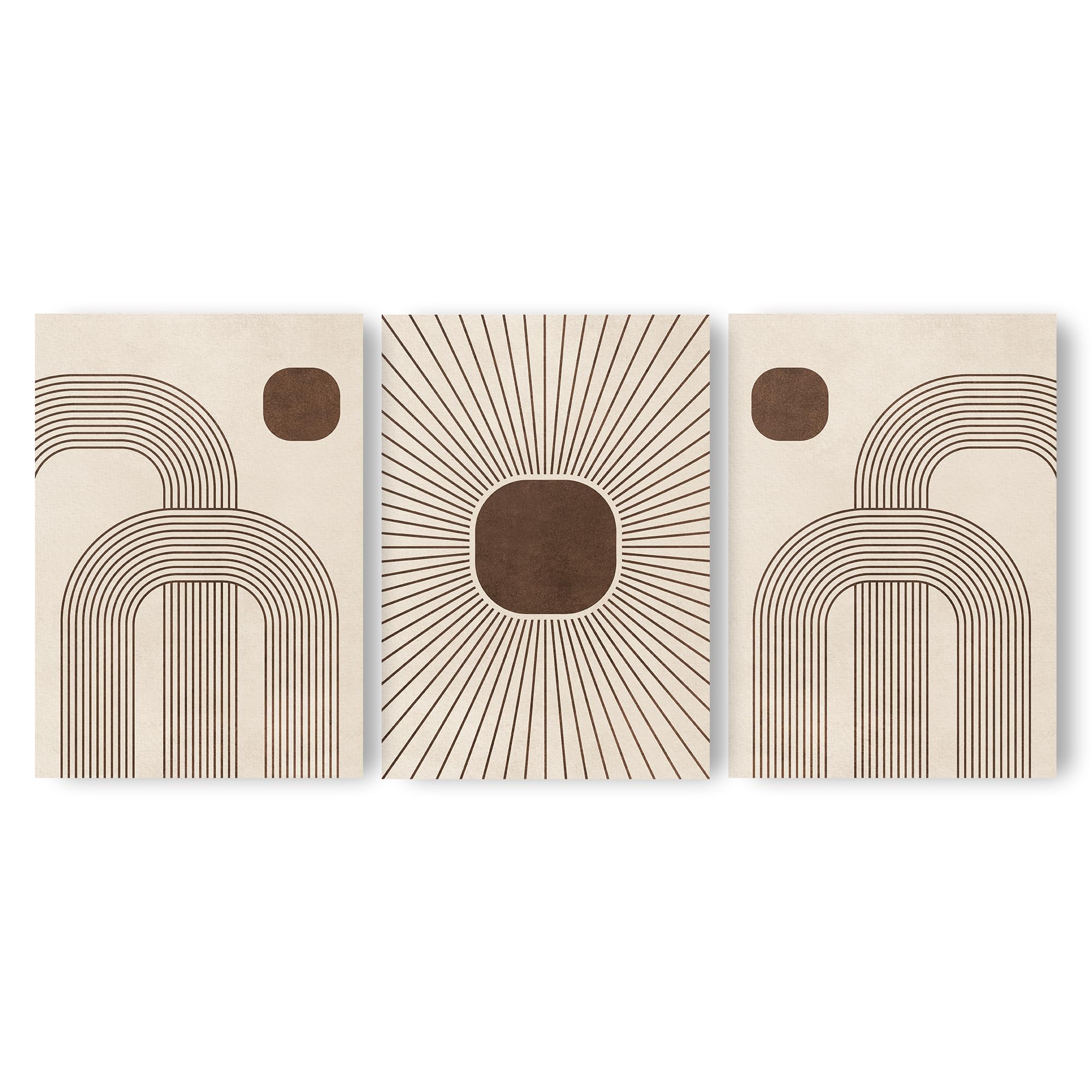 Adam and Alice – Premium Unframed Boho Wall Art Print – Textured Minimalist Modern Boho Line Art - Home Decor for Living Room Stairs Bedroom Office Neutral/Brown - A2 – Set of 3