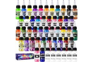 Roizefar Airbrush Paint, 44 Colors with 6 Thinner, Airbrush Paint Set Includes Iridescent & Metallic & Neon & Classic Colors, Water-Based Air Brush Paints Acrylic Ready to Spray, 20ml/Bottle