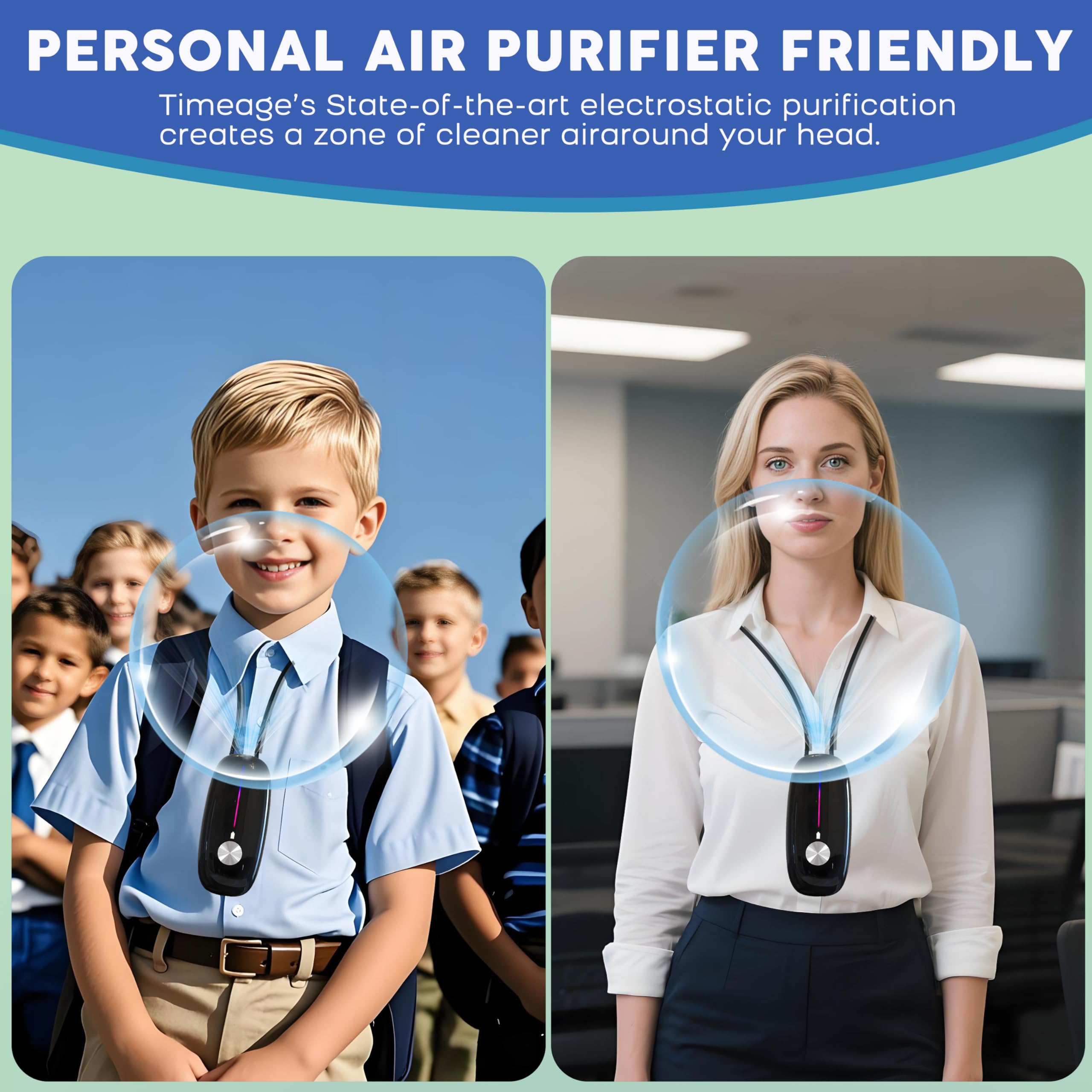 Timeage Portable Air Purifier,Personal Air Purifier Necklace, Wearable Mini Air Ionizer Eliminates Pm2.5, Allergy Pollen,Smoke,Dust for Outdoor,Travel(Black)