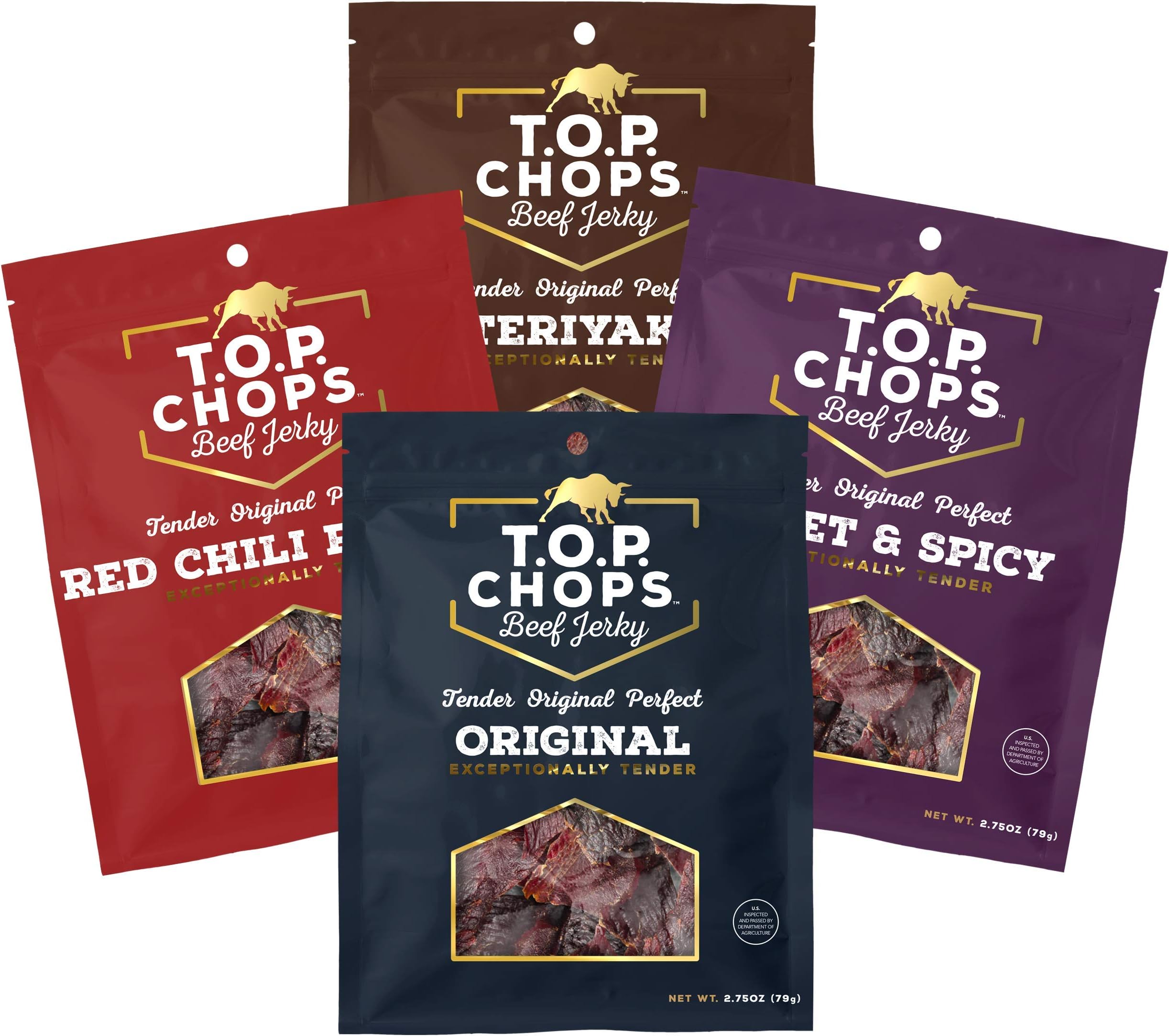 T.O.P. Chops 4 bag mixed assortment--Original, Red Chili Pepper, Sweet and Spicy and Teriyaki