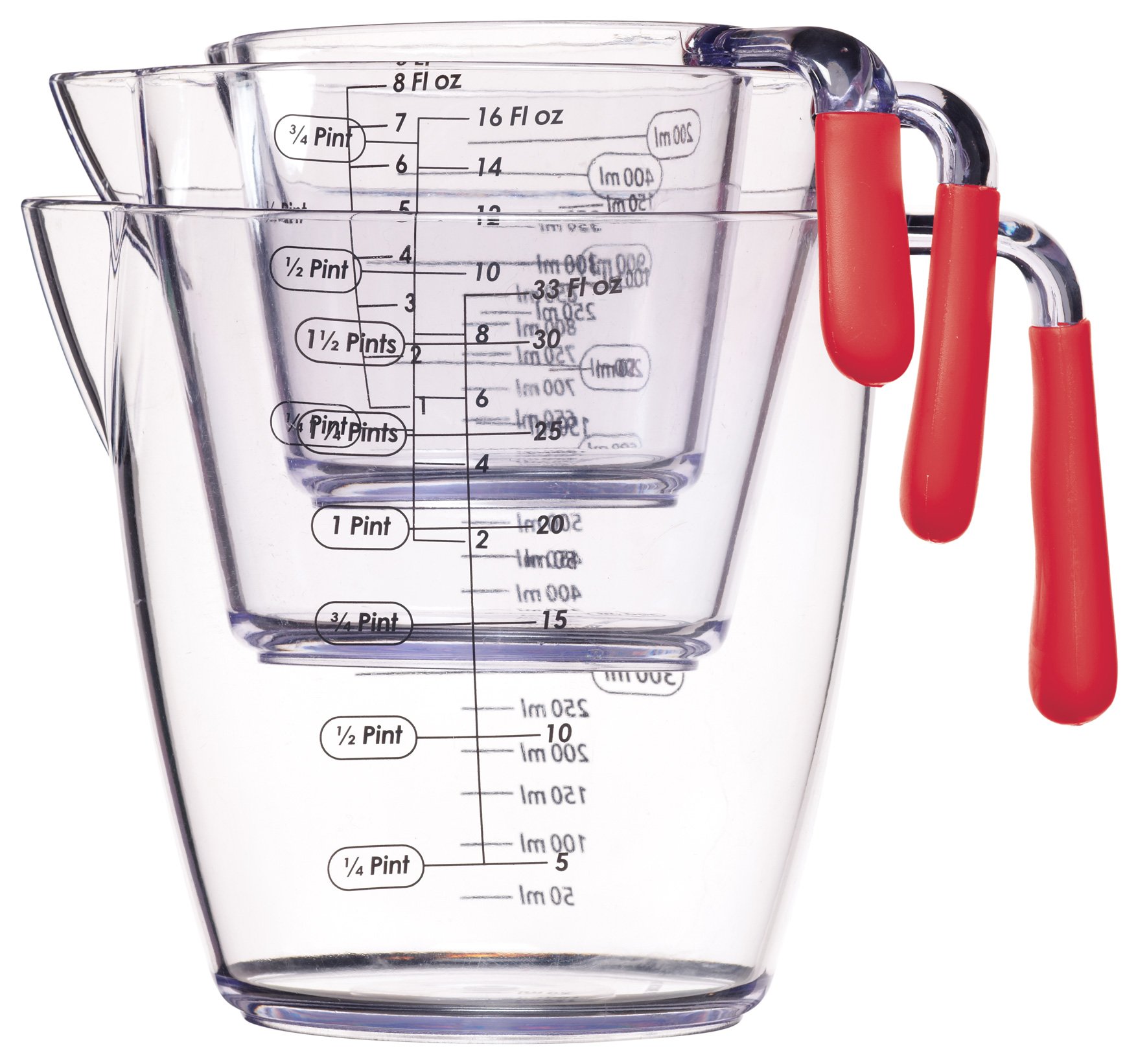 Colourworks CWMJUGSETRED KitchenCraft 3 Piece Measuring Jug Set - Red,18 x 10.4 x 16 cm