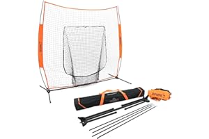 Bownet Original Big Mouth (7' x 7') Baseball Softball Hitting Pitching Net - Durable Powder-Coated Steel Frame - Portable Sport Practice Net - Easy Setup - Portable with Travel Bag (Orange)