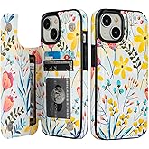 HAOPINSH for iPhone 15 Wallet Case with Card Holder, Floral Flower Pattern Back Flip Folio PU Leather Kickstand Card Slots Case for Women Girls, Double Magnetic Clasp Shockproof Cover 6.1"
