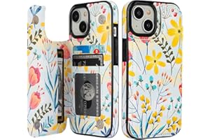 HAOPINSH for iPhone 15 Wallet Case with Card Holder, Floral Flower Pattern Back Flip Folio PU Leather Kickstand Card Slots Case for Women Girls, Double Magnetic Clasp Shockproof Cover 6.1"