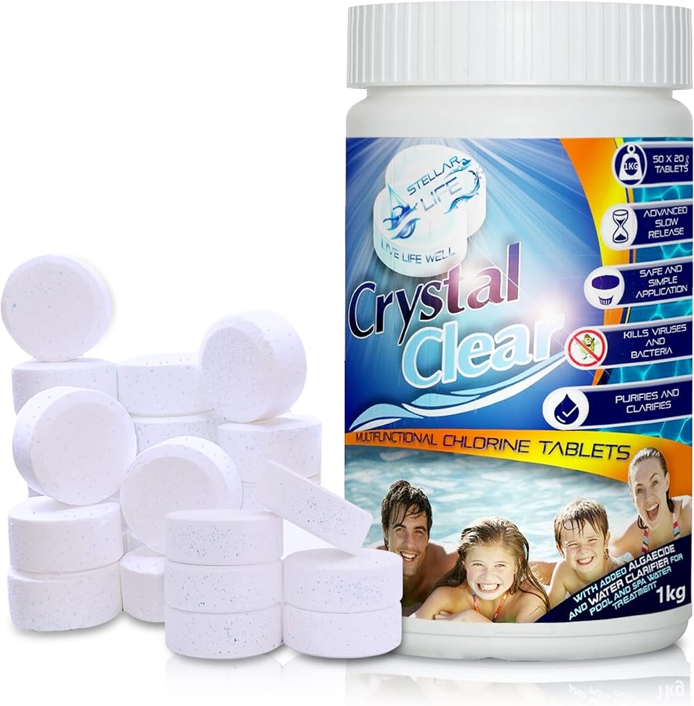 Crystal Clear 4-in-1 Chlorine Tablets 1kg Spas Pools 50 x 20g