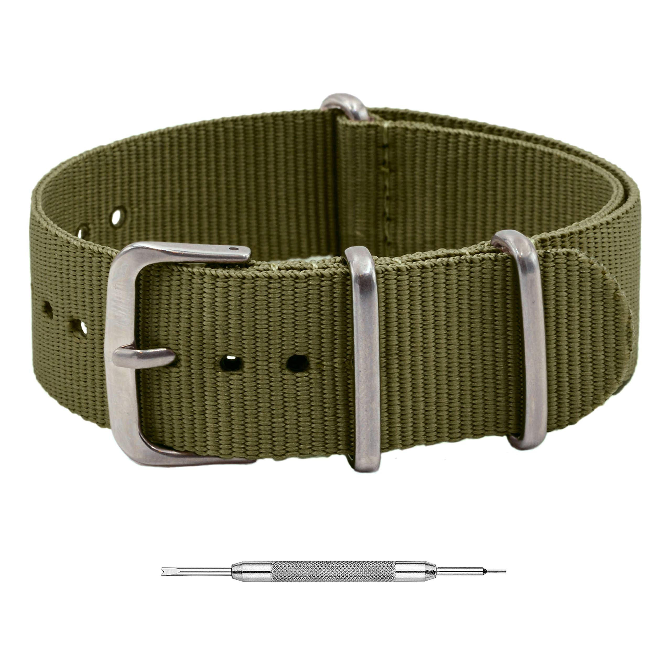 Benchmark Basics Nylon Watch Band - Waterproof Ballistic Nylon One-Piece Military Watch Straps for Men &amp; Women - Choice of Color &amp; Width - 18mm, 20mm, 22mm or 24mm