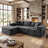 Shintenchi Boneless Couches for Living Room,Modular Sectional Sofa with 2 Cup Holders,Memory Foam Cloud Couch with L Shaped Oversized Chaise,No Assembly Needed Plush Corduroy Sofa,Dark Gray