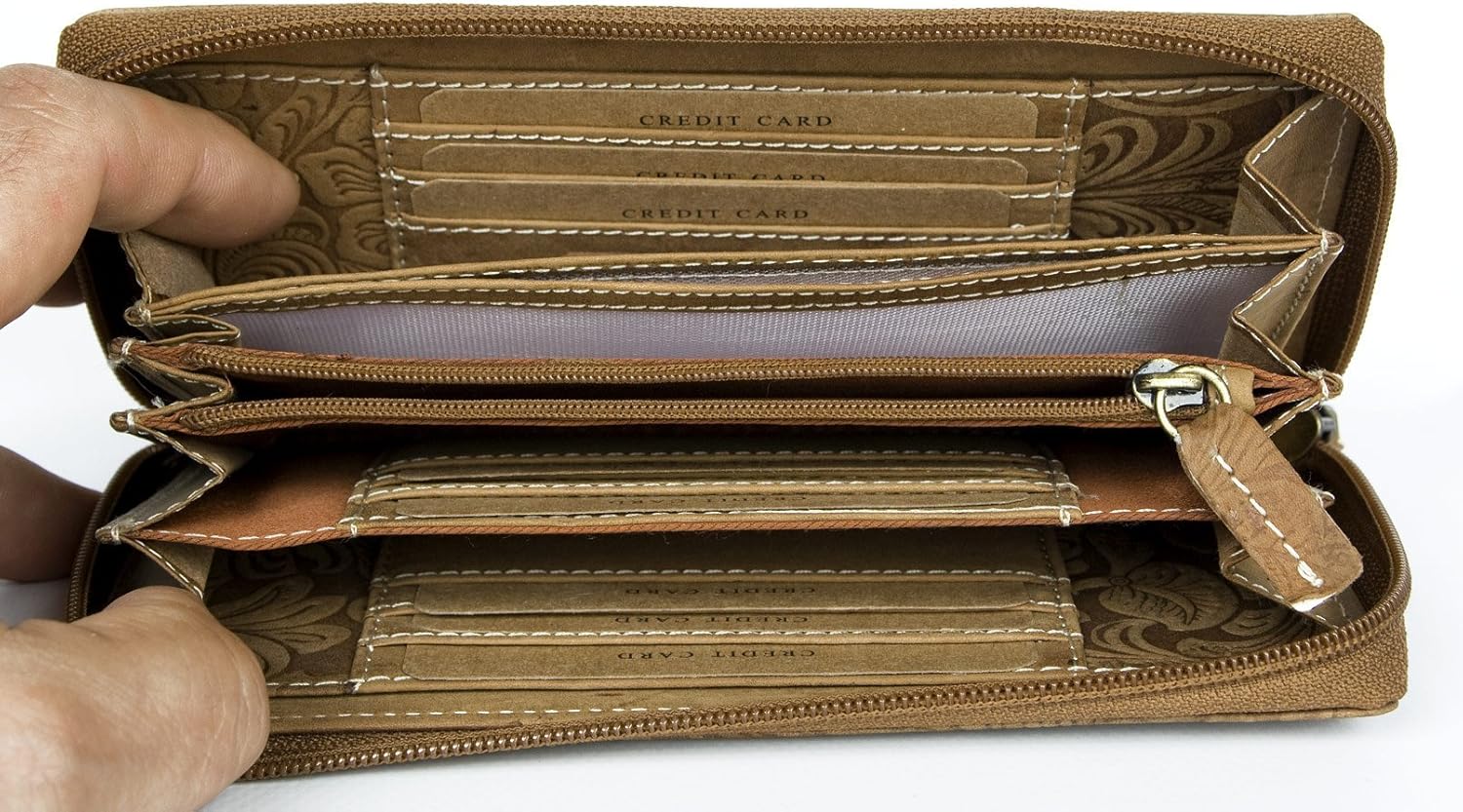 Women's Natural Tan Genuine Leather Wallet with Ornamental Stamping - Image 4
