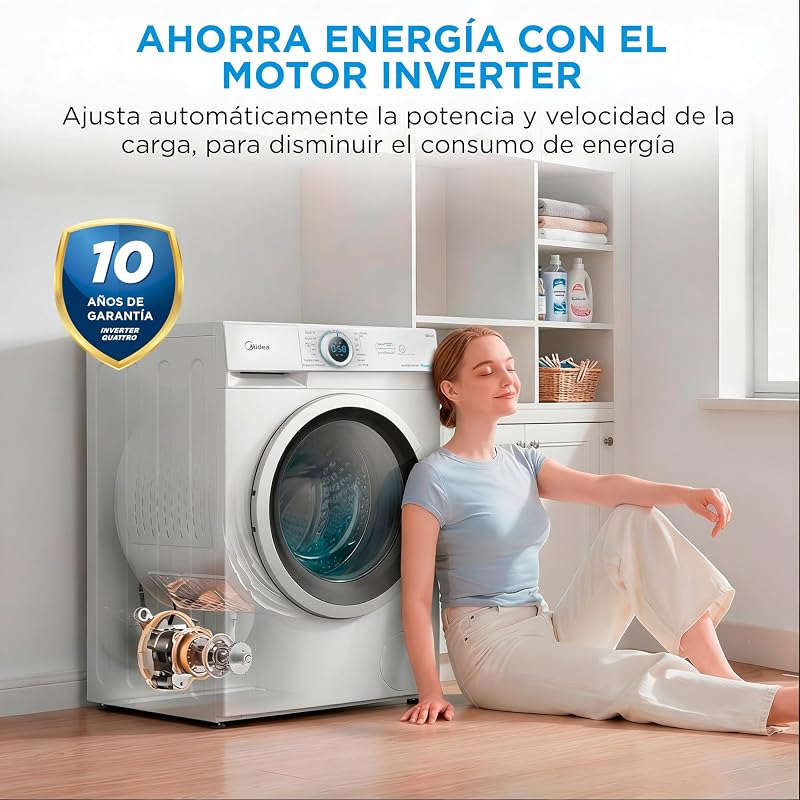 Lavadora 8kg Carga Frontal 1950W, 1350 rpm con Motor Inverter - Lavadoras con 15 Programas y Tecnología Healthguard - Washing Machine Bajo Consumo, Lavado Rápido, Función Vapor y Modo Eco