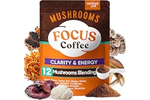Venture Pal Mushroom Coffee with 12 Adaptogenic Functional Mushrooms with Ashwagandha, Lion's Mane, Chaga and Probiotics, 48000mg Mushrooms Instant Coffee for Focus, Digestion & Immunity - 40 Servings