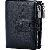 Bveyzi Small Soft Leather Wallet for Women RFID Blocking Ladies Card Holder with Double Zipper Pocket