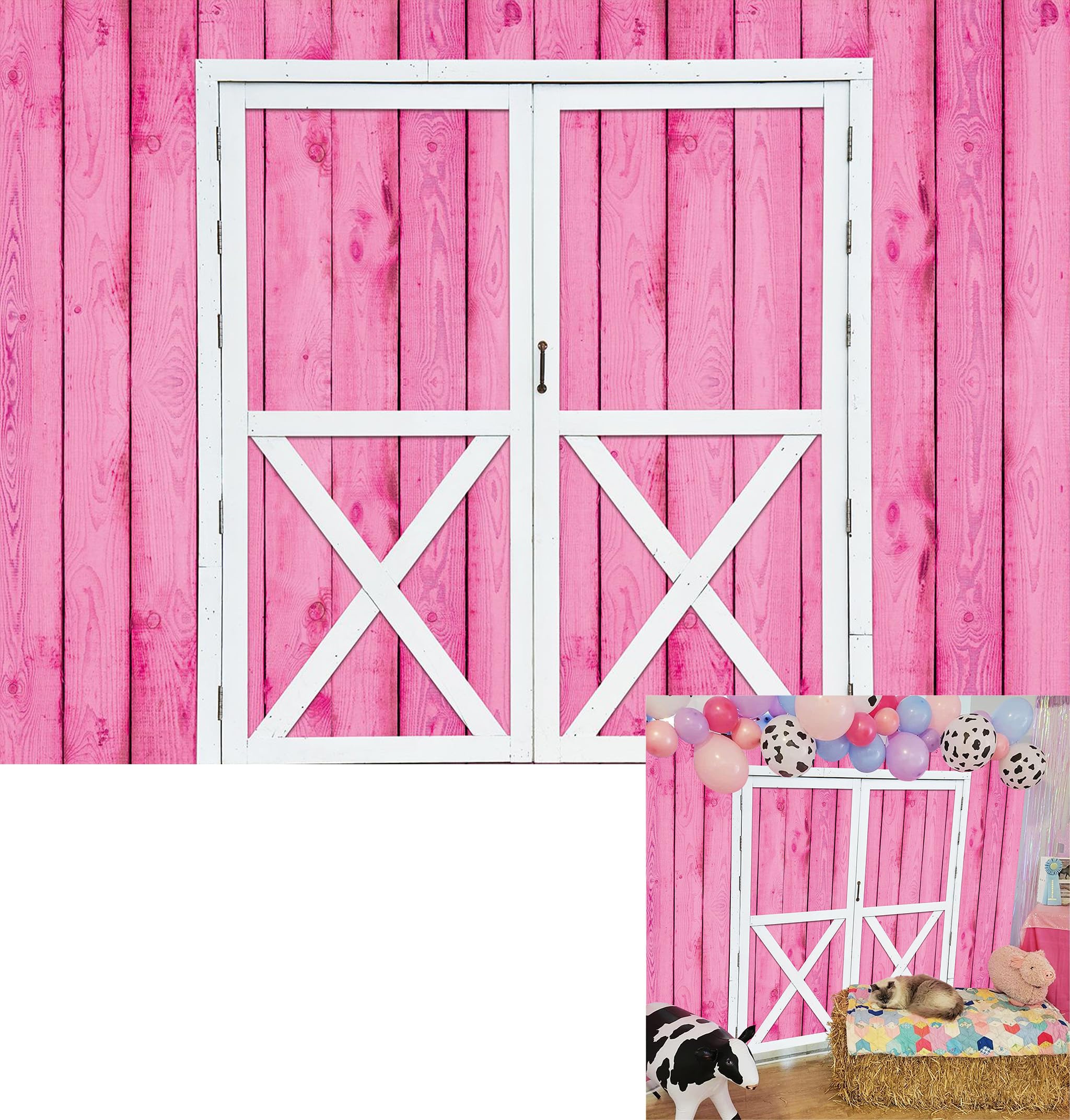 Photo 1 of BINQOO 7x5ft Pink Barn Backdrop Cow Birthday Cowgirl Background Rodeo Birthday Western Party Decorations Banner Kids Baby Shower Newborn Photo Studio Props